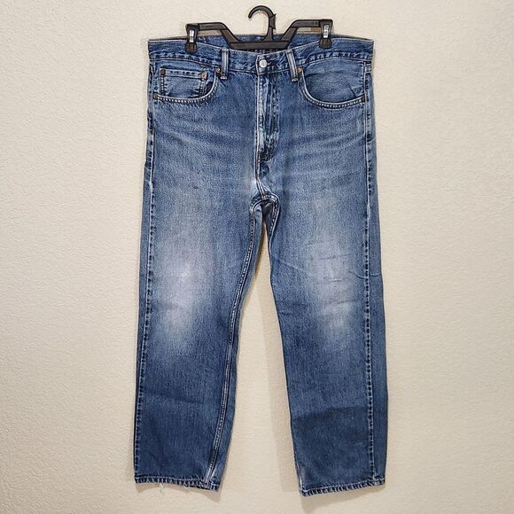Levis 505 Classic Denim Blue Jeans Regular Fit Straight Leg Mens 36x30 - Picture 1 of 8